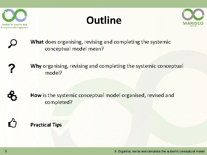 Outline What does organising, revising and completing the systemic conceptual model mean? ? Why