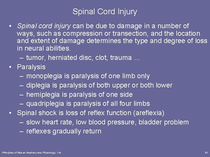 Spinal Cord Injury • Spinal cord injury can be due to damage in a
