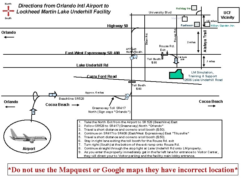 North Directions from Orlando Intl Airport to Lockheed Martin Lake Underhill Facility Holiday Inn