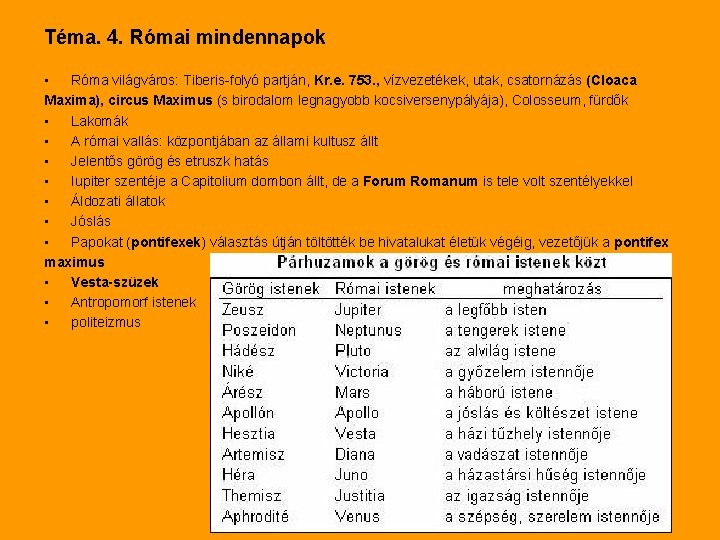 Téma. 4. Római mindennapok • Róma világváros: Tiberis-folyó partján, Kr. e. 753. , vízvezetékek,