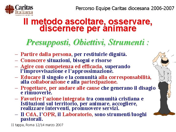 Percorso Equipe Caritas diocesana 2006 -2007 Il metodo ascoltare, osservare, discernere per animare Presupposti,