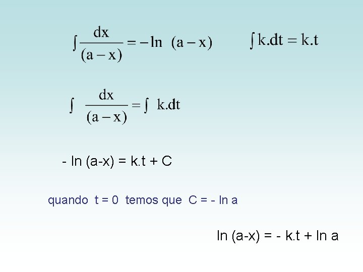 - ln (a-x) = k. t + C quando t = 0 temos que