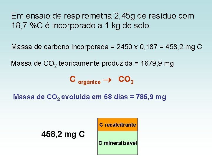 Em ensaio de respirometria 2, 45 g de resíduo com 18, 7 %C é