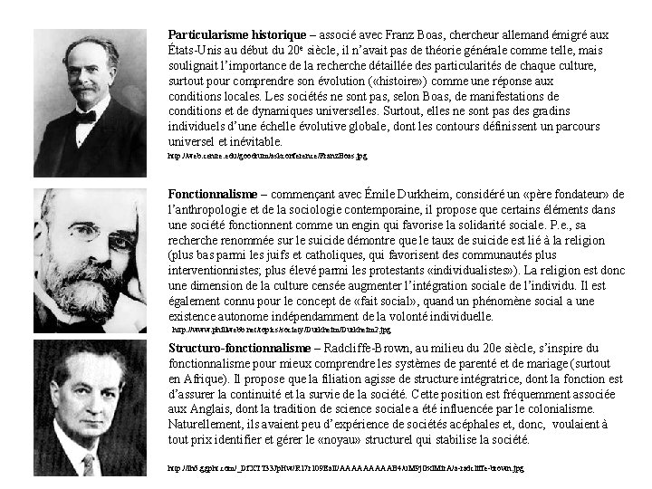 Particularisme historique – associé avec Franz Boas, chercheur allemand émigré aux États-Unis au début