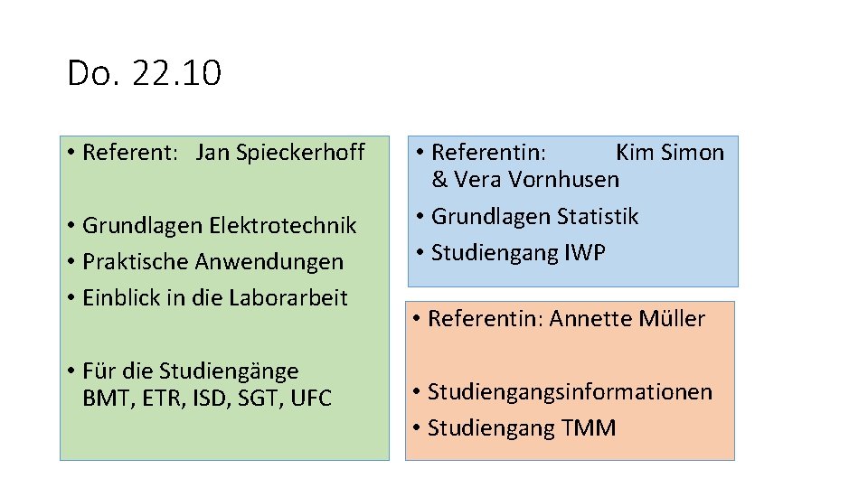Do. 22. 10 • Referent: Jan Spieckerhoff • Grundlagen Elektrotechnik • Praktische Anwendungen •