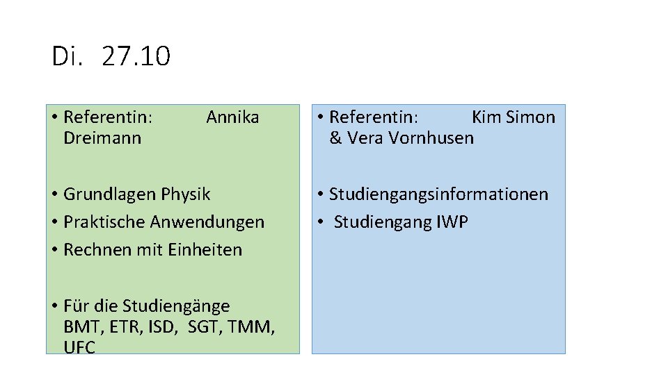 Di. 27. 10 • Referentin: Dreimann Annika • Grundlagen Physik • Praktische Anwendungen •