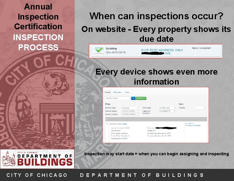 AIC Progr Annual Inspection Certification INSPECTION PROCESS When can inspections occur? On website -