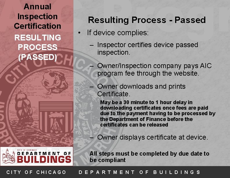 AIC Progr Annual Inspection Certification RESULTING PROCESS (PASSED) Resulting Process - Passed • If