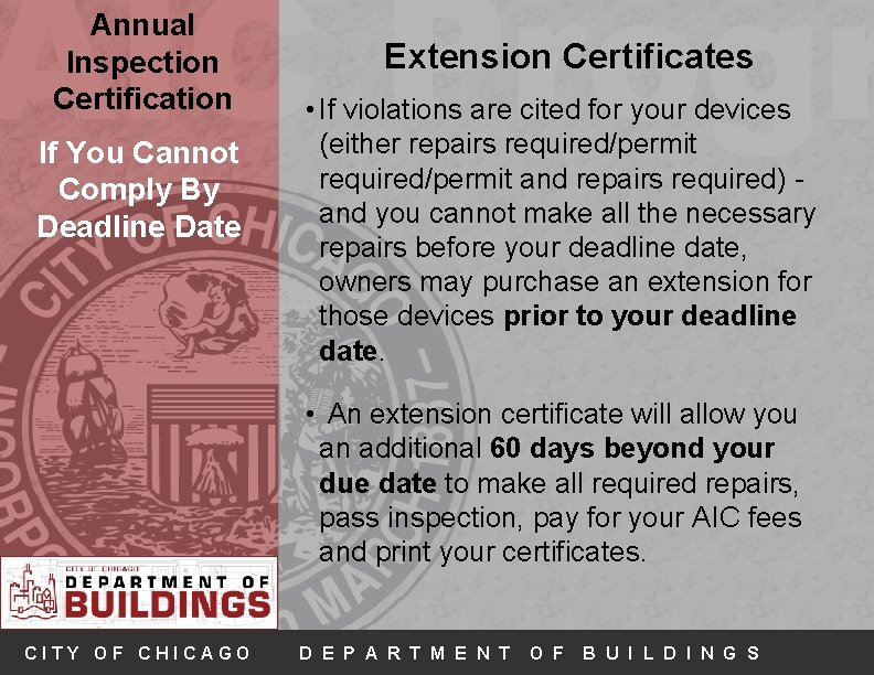 AIC Progr Annual Inspection Certification If You Cannot Comply By Deadline Date Extension Certificates