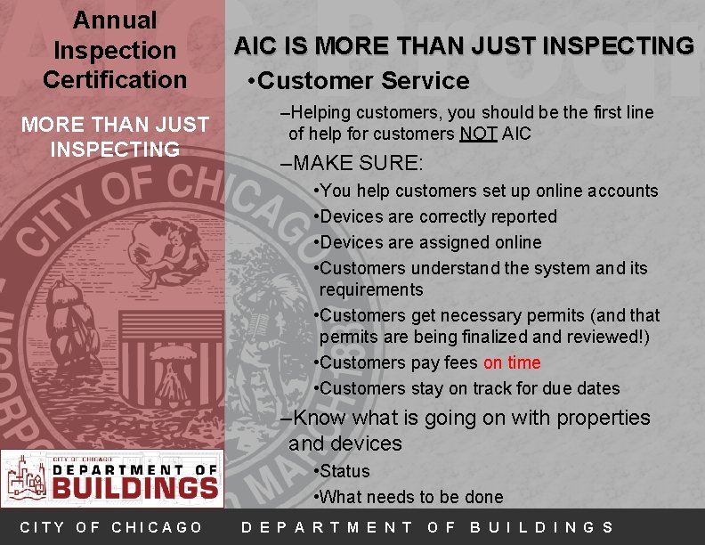 AIC Progr Annual Inspection Certification MORE THAN JUST INSPECTING AIC IS MORE THAN JUST