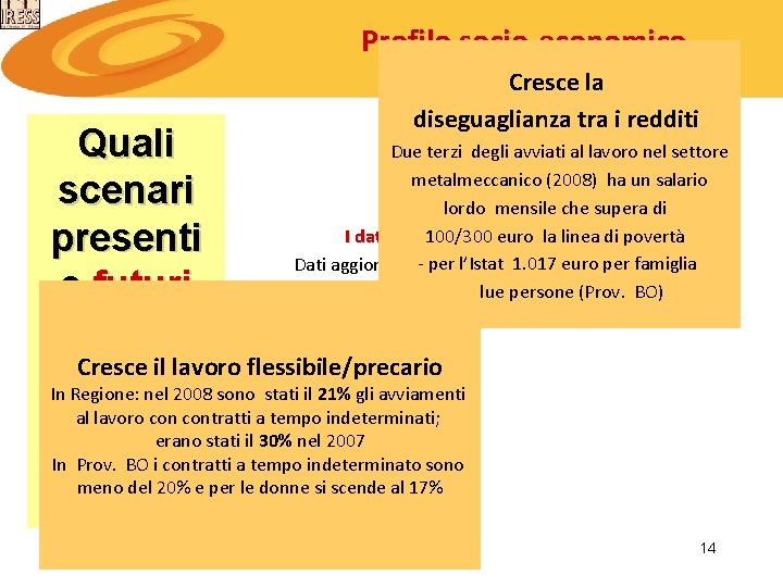 Profilo socio-economico Cresce la diseguaglianza tra i redditi Quali Due terzi degli avviati al