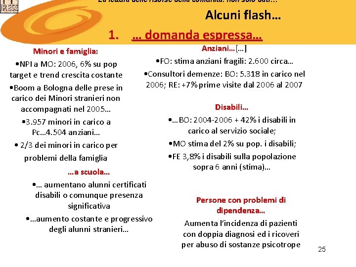 La lettura delle risorse della comunità: non solo dati… Alcuni flash… 1. … domanda