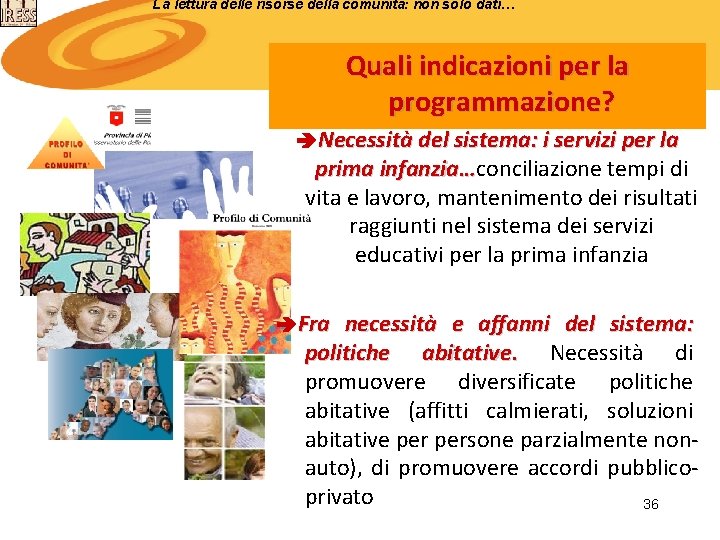 La lettura delle risorse della comunità: non solo dati… Quali indicazioni per la programmazione? La lettura delle risorse della comunità: non solo dati… Quali indicazioni per la programmazione?