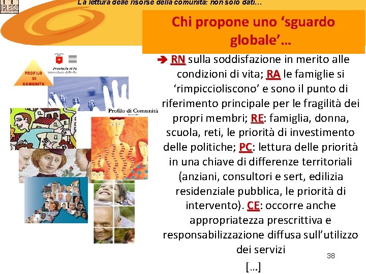 La lettura delle risorse della comunità: non solo dati… Chi propone uno ‘sguardo globale’…