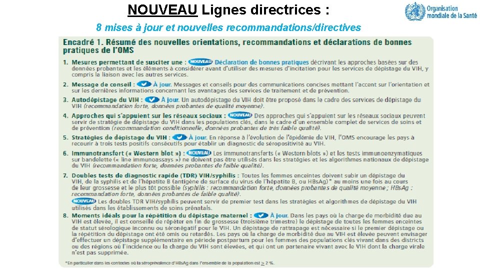 NOUVEAU Lignes directrices : 8 mises à jour et nouvelles recommandations/directives 