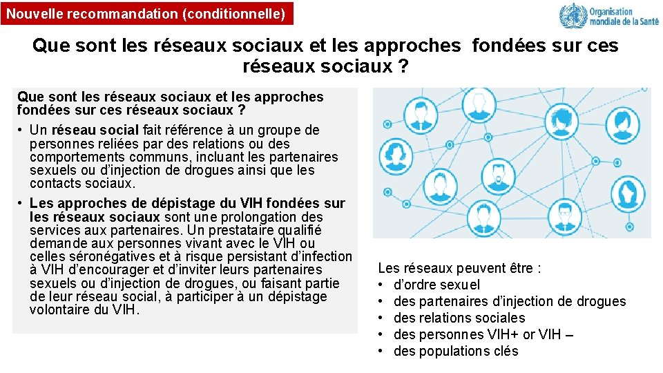 Nouvelle recommandation (conditionnelle) Que sont les réseaux sociaux et les approches fondées sur ces