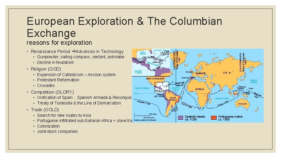 European Exploration & The Columbian Exchange reasons for exploration ◦ Renaissance Period Advances in