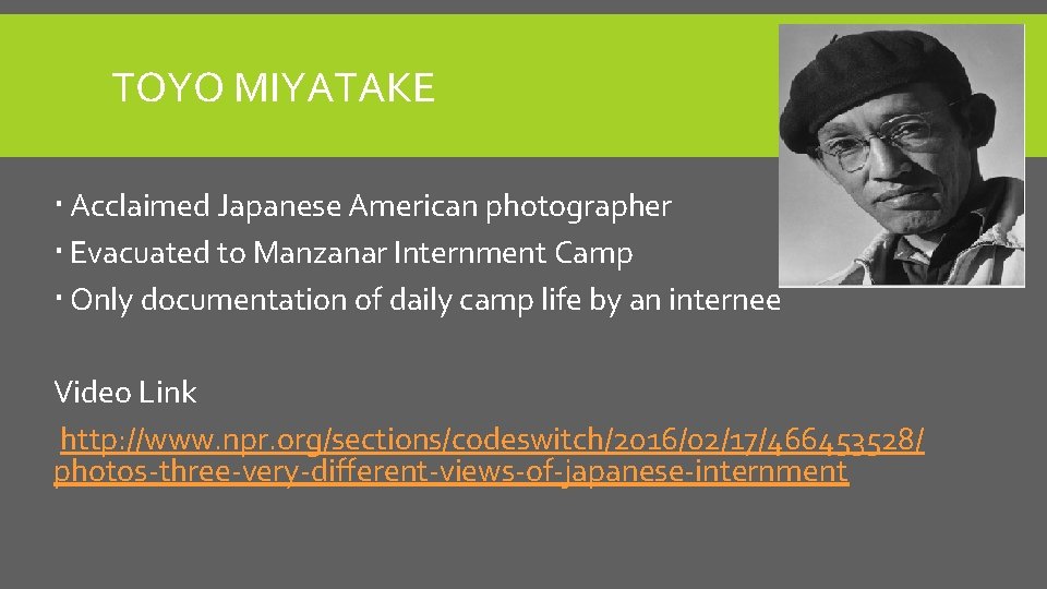 TOYO MIYATAKE Acclaimed Japanese American photographer Evacuated to Manzanar Internment Camp Only documentation of