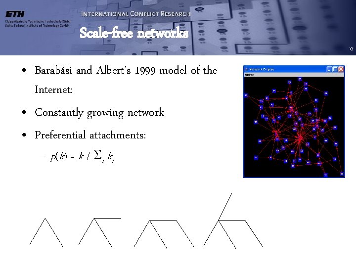 Scale-free networks • Barabási and Albert’s 1999 model of the Internet: • Constantly growing Scale-free networks • Barabási and Albert’s 1999 model of the Internet: • Constantly growing
