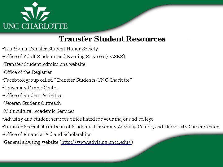 Transfer Student Resources • Tau Sigma Transfer Student Honor Society • Office of Adult