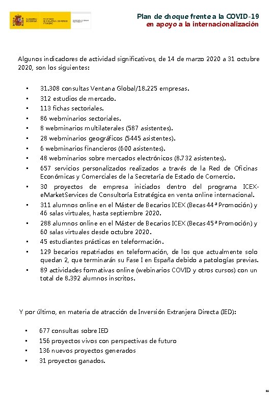 Plan de choque frente a la COVID19 en