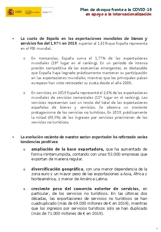 Plan de choque frente a la COVID19 en