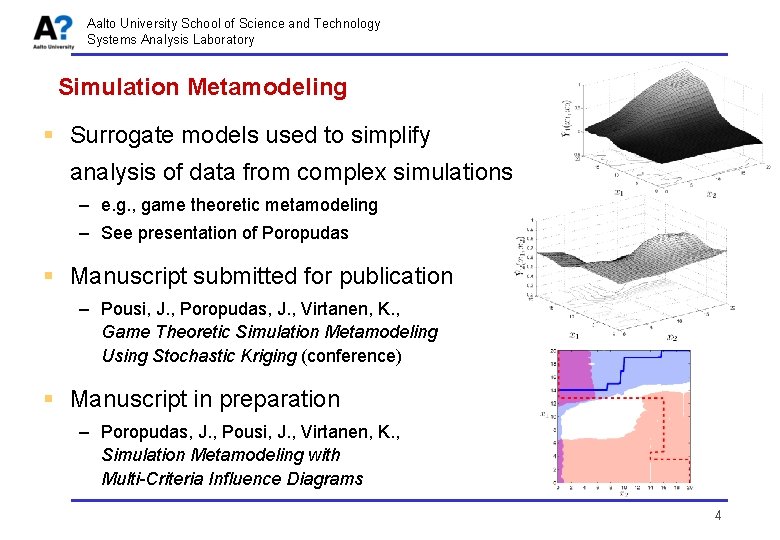Aalto University School of Science and Technology Systems Analysis Laboratory Simulation Metamodeling § Surrogate