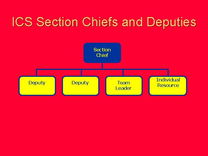 ICS Section Chiefs and Deputies Section Chief Deputy Team Leader Individual Resource 