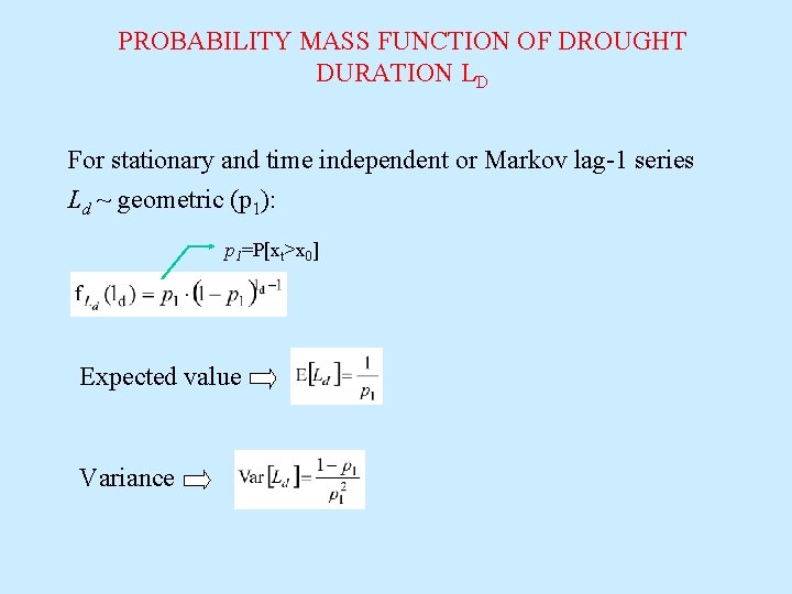 PROBABILITY MASS FUNCTION OF DROUGHT DURATION LD For stationary and time independent or Markov