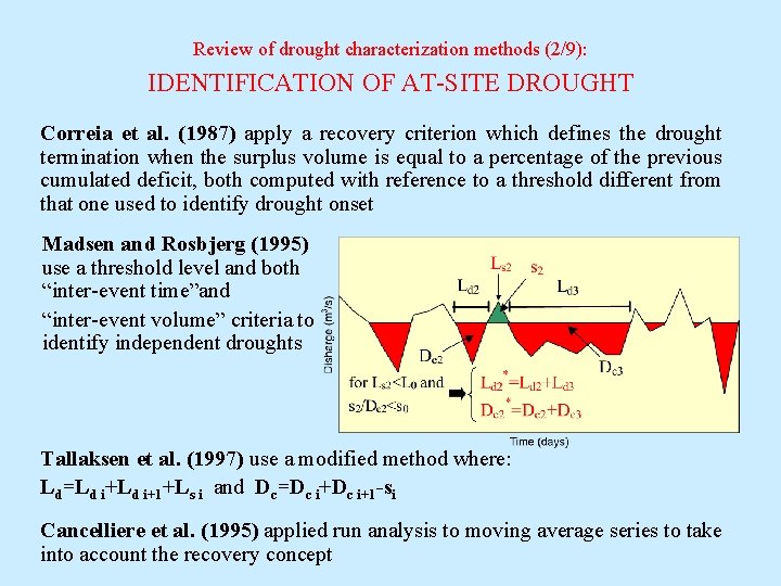 Review of drought characterization methods (2/9): IDENTIFICATION OF AT-SITE DROUGHT Correia et al. (1987)