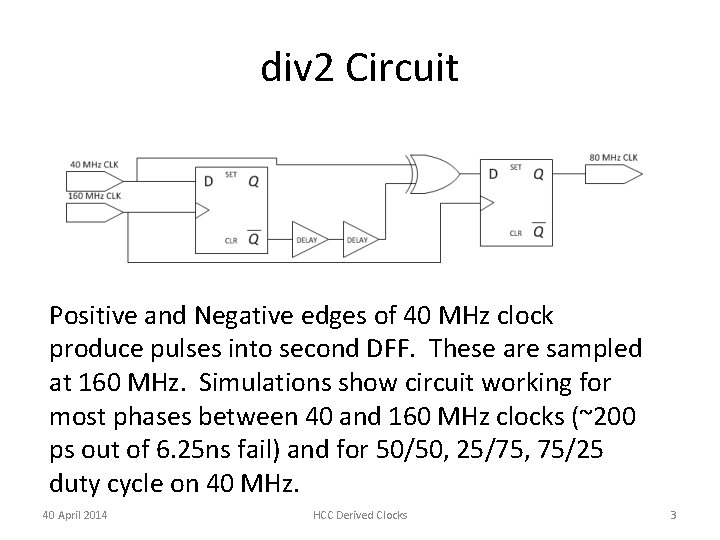 div 2 Circuit Positive and Negative edges of 40 MHz clock produce pulses into