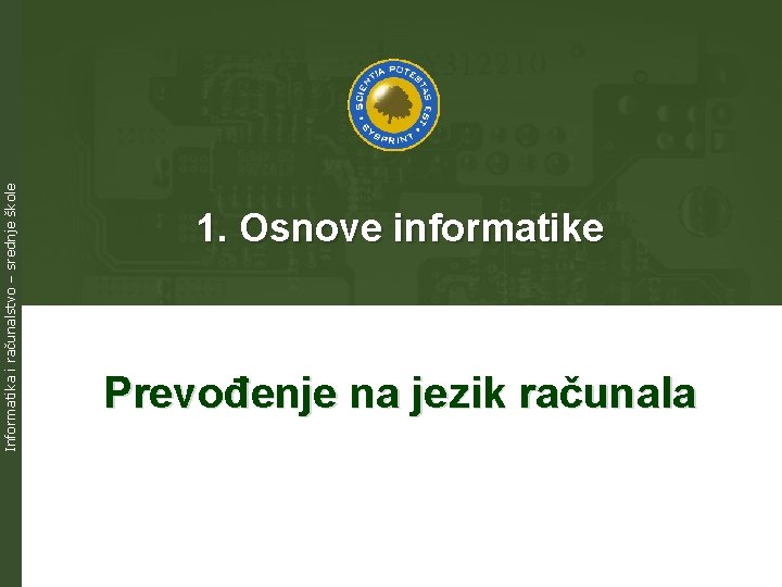 Informatika i računalstvo – srednje škole 1. Osnove informatike Prevođenje na jezik računala 