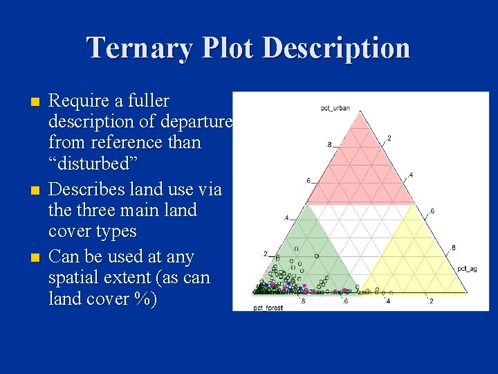 Ternary Plot Description n Require a fuller description of departure from reference than “disturbed”