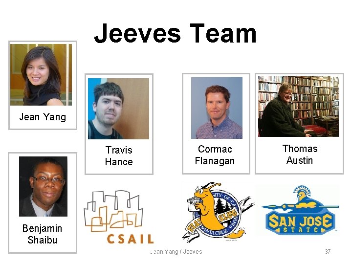 Jeeves Team Jean Yang Travis Hance Cormac Flanagan Thomas Austin Benjamin Shaibu Jean Yang