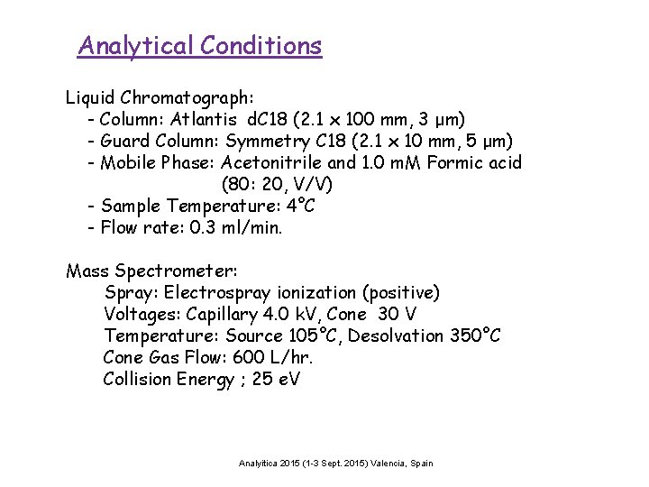 Analytical Conditions Liquid Chromatograph: - Column: Atlantis d. C 18 (2. 1 x 100
