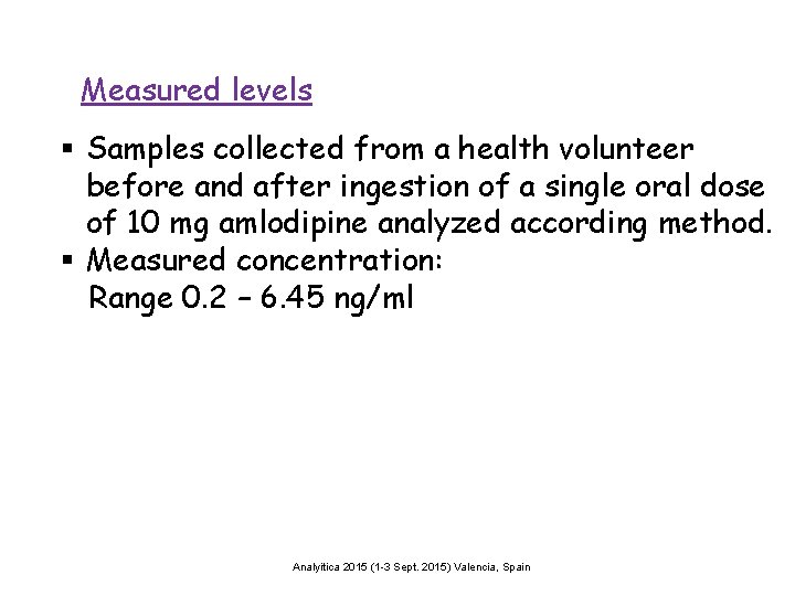 Measured levels § Samples collected from a health volunteer before and after ingestion of