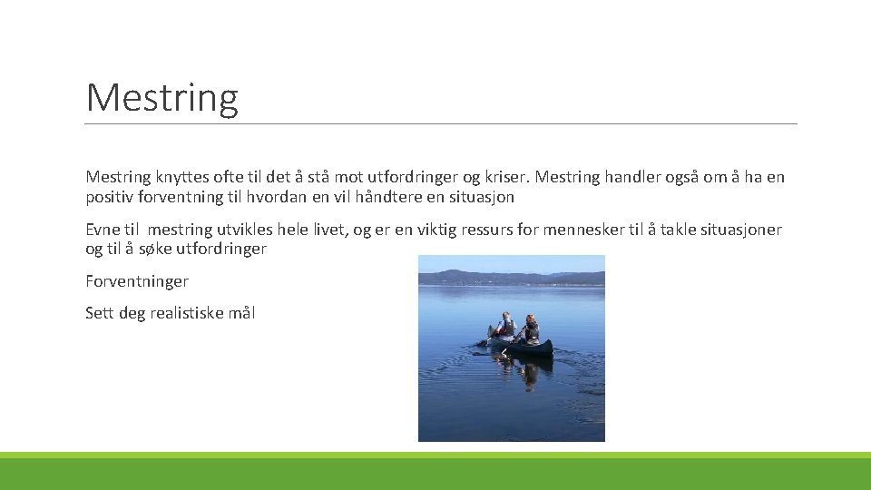 Mestring knyttes ofte til det å stå mot utfordringer og kriser. Mestring handler også