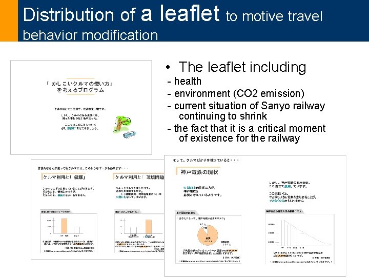 Distribution of a leaflet to motive travel behavior modification • The leaflet including -