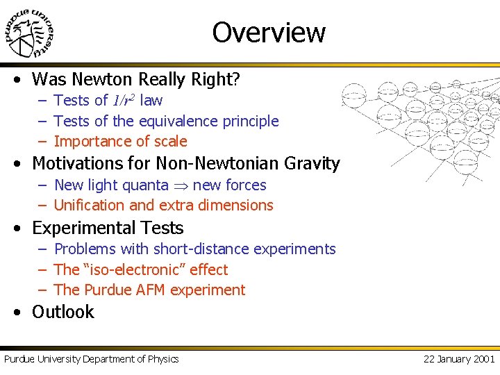 Overview • Was Newton Really Right? – Tests of 1/r 2 law – Tests