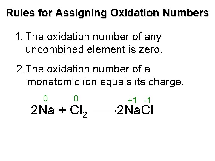 Rules for Assigning Oxidation Numbers 1. The oxidation number of any uncombined element is
