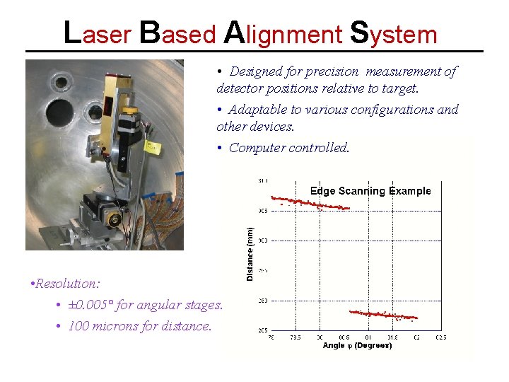 Laser Based Alignment System • Designed for precision measurement of detector positions relative to