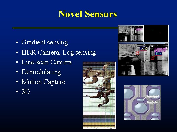 Novel Sensors • • • Gradient sensing HDR Camera, Log sensing Line-scan Camera Demodulating