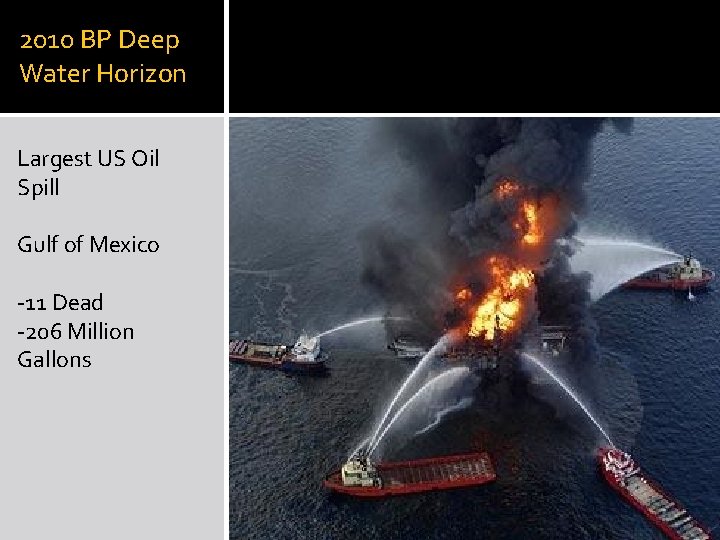 2010 BP Deep Water Horizon Largest US Oil Spill Gulf of Mexico -11 Dead