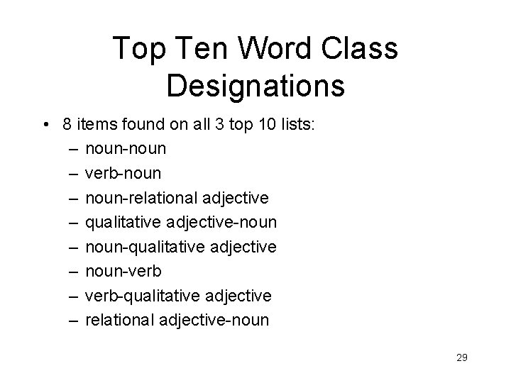 Top Ten Word Class Designations • 8 items found on all 3 top 10