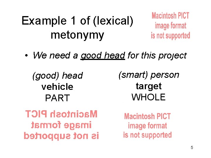Example 1 of (lexical) metonymy • We need a good head for this project