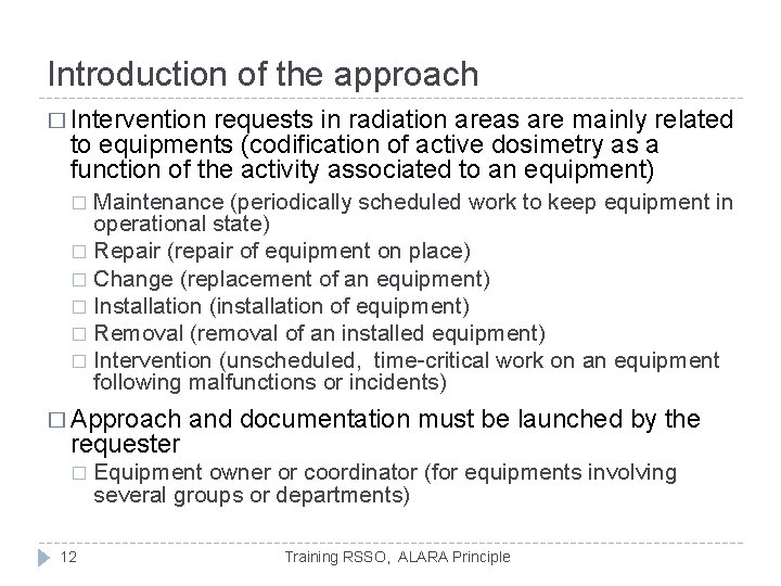 Introduction of the approach � Intervention requests in radiation areas are mainly related to