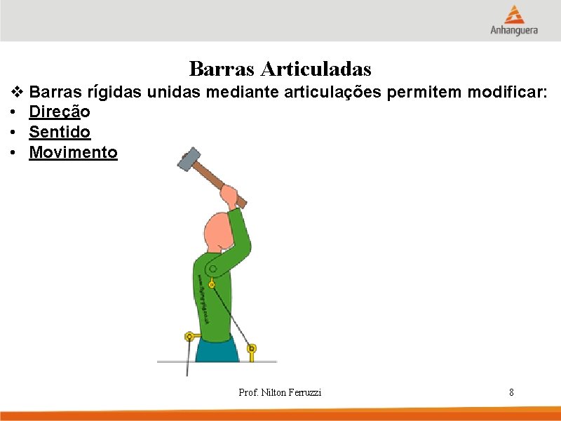 Barras Articuladas v Barras rígidas unidas mediante articulações permitem modificar: • Direção • Sentido