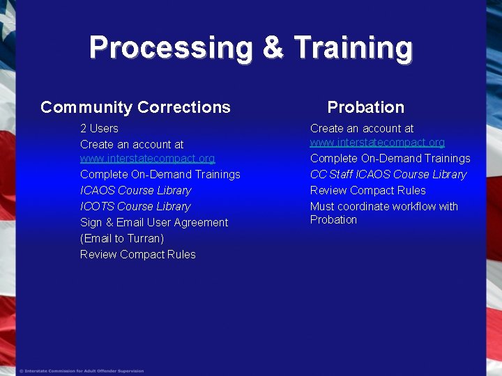 Processing & Training Community Corrections 2 Users Create an account at www. interstatecompact. org