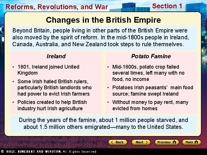 Reforms, Revolutions, and War Section 1 Changes in the British Empire Beyond Britain, people