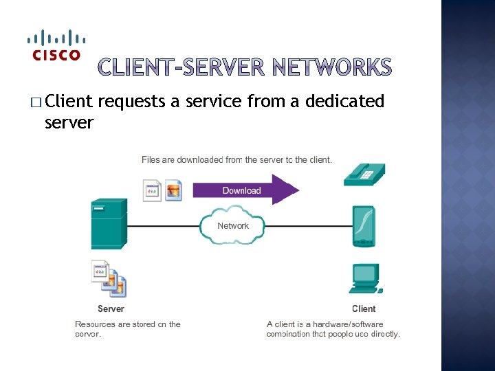 � Client server requests a service from a dedicated 
